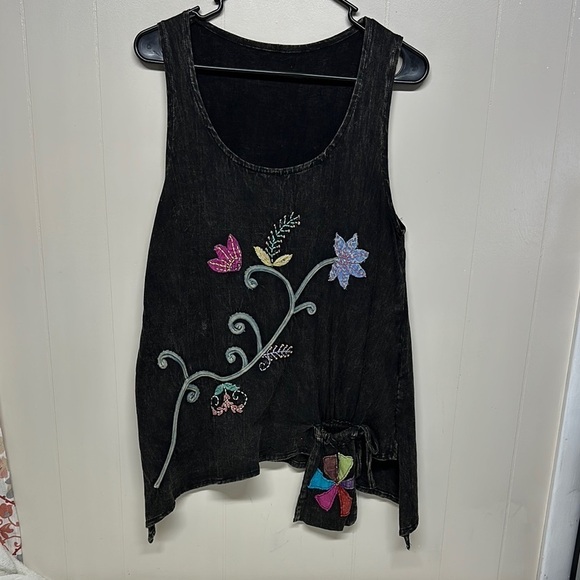 Tops - Black Asymmetrical Embellished Sleeveless Tank Top